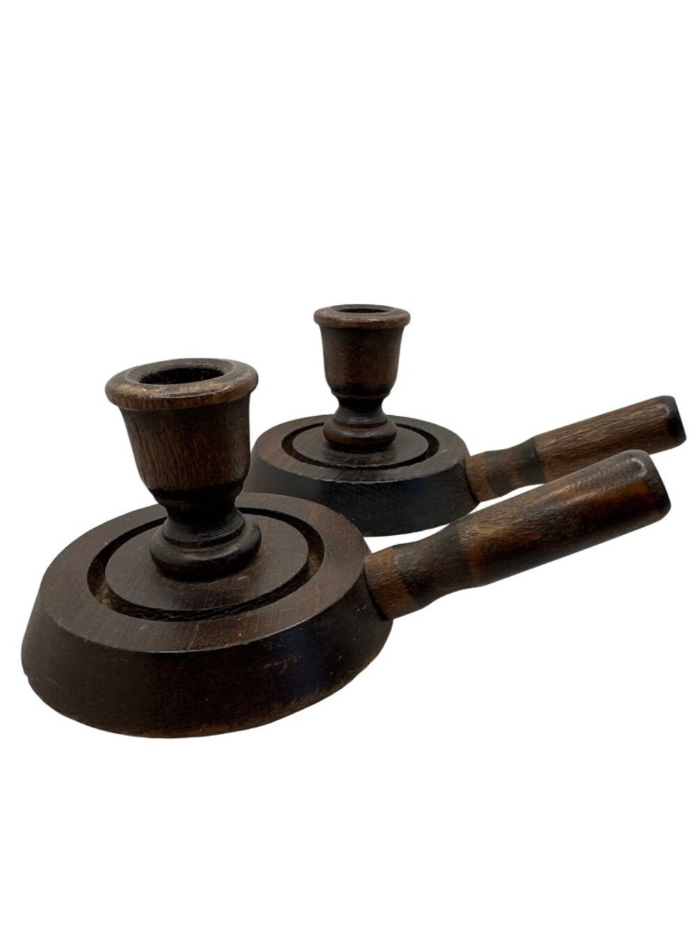 Vintage Wood Candle Holders Mid Century Colonial Style Chambersticks Granny - Picture 4 of 11